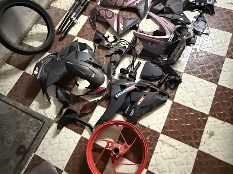 Rs457 Aprilia fairing ,instrument cluster and tvs euro grip front tyre rs457