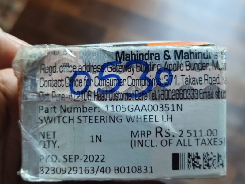 Mahindra XUV300 Genuine OEM Steering music control for all models it's untouched and u plugged orignal condition, reason for selling is i had mistakenly purchased it from Boodmo and now they aren't accepting return it's priced at ₹2200 Something on boodmo
