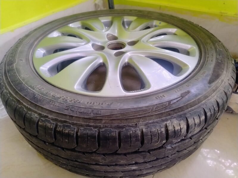 Alloy wheel with MRF tyre (10% used)